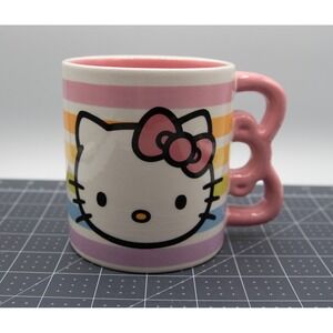 Hello Kitty Rainbow Striped Ceramic Mug 20oz Pink Bow Handle Silver Buffalo 2023